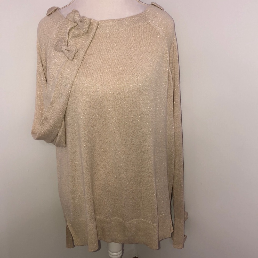 Lauren Conrad gold fleck bow hi low sweater xl